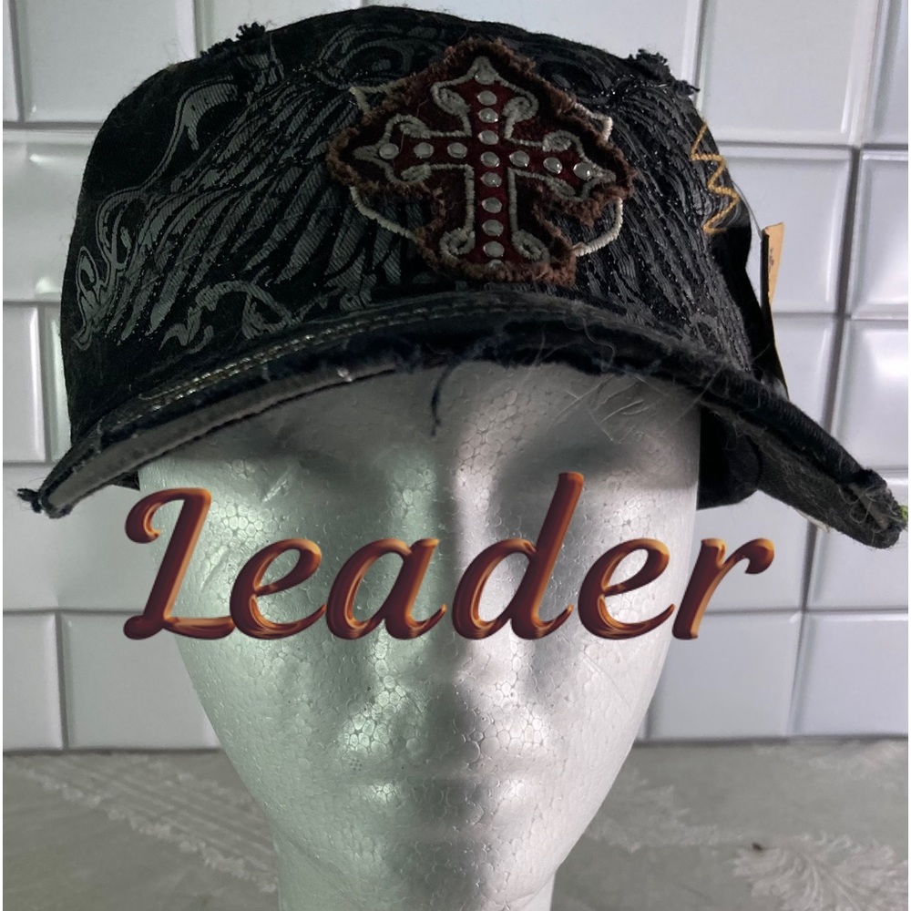 Leader of Generation Apparel Black Distressed Women's Cap With Bling Cross NWT